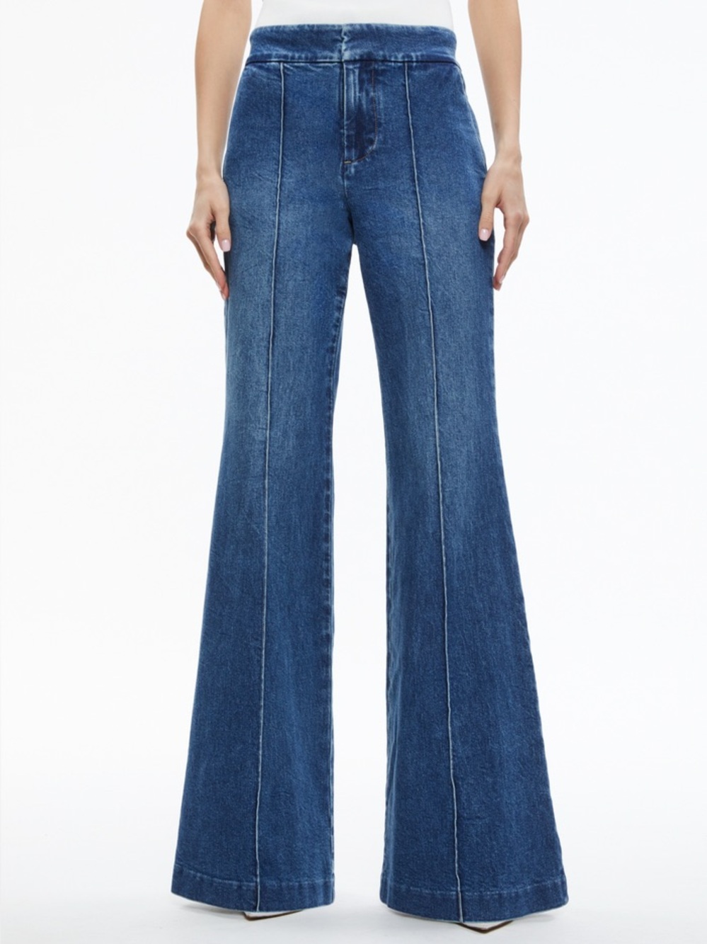 Alice And Olivia Dylan High Waist Wide Leg Jeans Seamed Front Size 31 Blue Wash